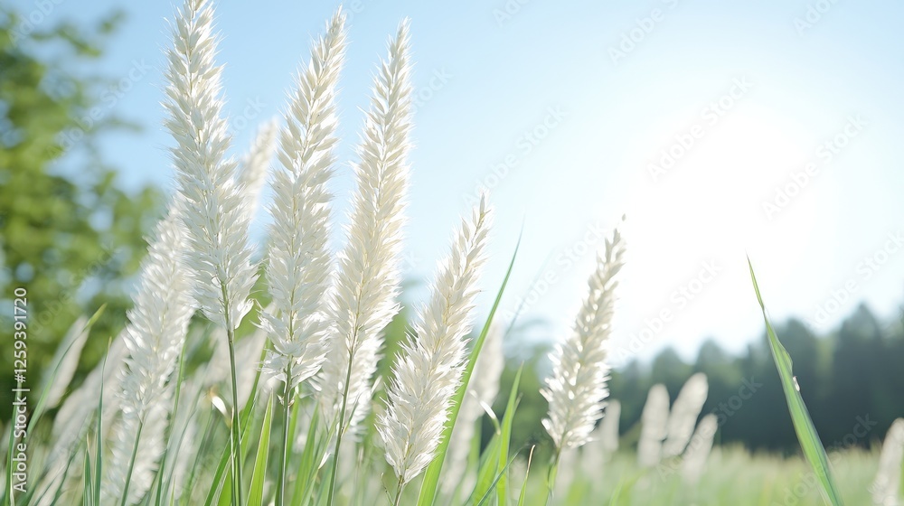 White Grass Flowers in Sunny Meadow White Grass Flowers in Sunny Meadow