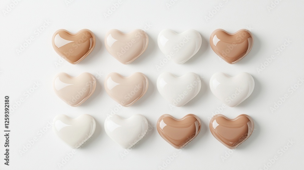 Fototapeta premium Heart-shaped decorative items minimalist setting digital image soft color palette flat lay aesthetic appeal