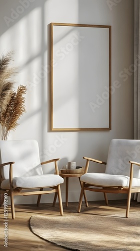 Minimalist Interior with Two Armchairs Frame and Pampas Grass in a Warm and Inviting Setting