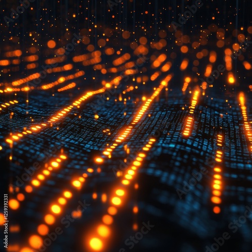 Wallpaper Mural Abstract digital design with glowing lines and dots in dark background Torontodigital.ca