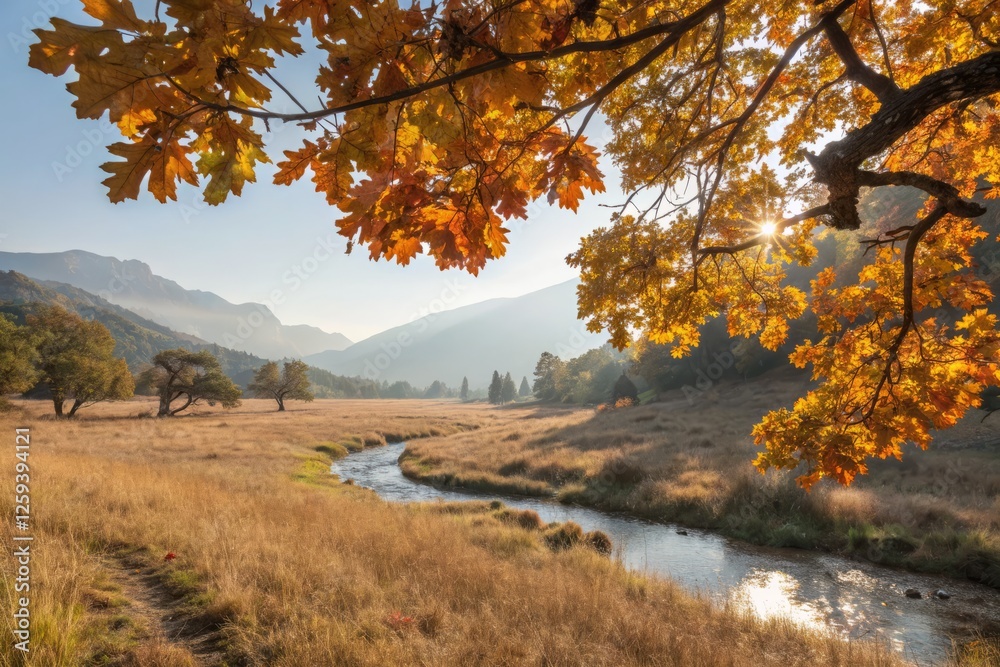 Fototapeta premium Golden Autumn: Xanthophyll-Infused Landscape Photography - Vibrant Fall Colors