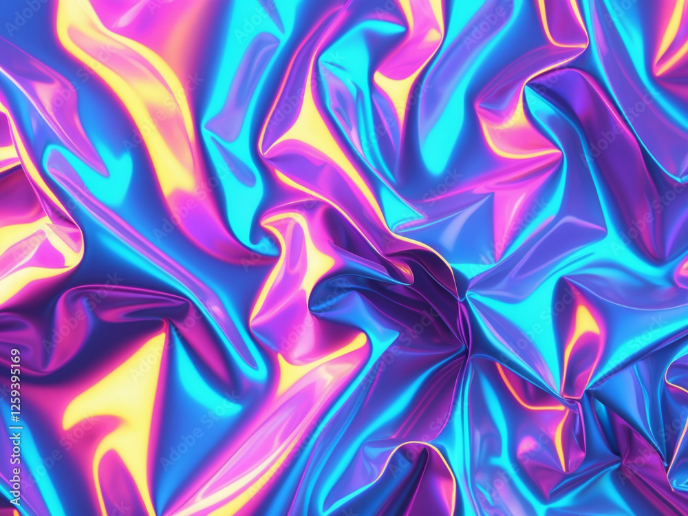 Obraz premium A high-resolution digital image of crumpled holographic foil with vibrant iridescent colors.