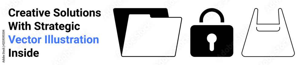 Folder, padlock, and bag icons emphasizing data organization, privacy security, and resource management. Ideal for digital systems, confidentiality, e-commerce safety, organization security apps Folder, padlock, and bag icons emphasizing data organization, privacy security, and resource management. Ideal for digital systems, confidentiality, e-commerce safety, organization security apps