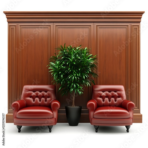 Elegant Red Leather Armchairs and Wooden Paneling