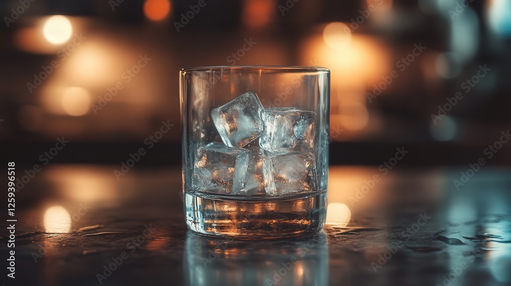 cold storage glass on a countertop with a few ice cubes inside cold storage glass on a countertop with a few ice cubes inside