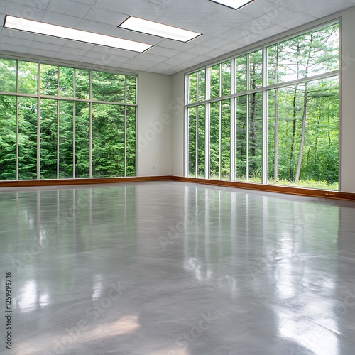 Empty Modern Room With Lush Green Forest View