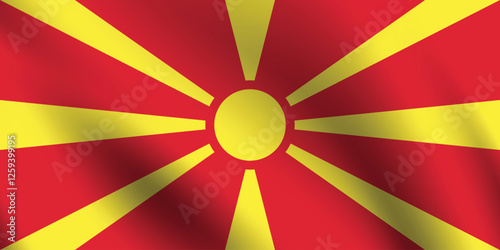 Flag of North Macedonia. North Macedonia flag official size and color standards digital vector illustration. Waving flag.