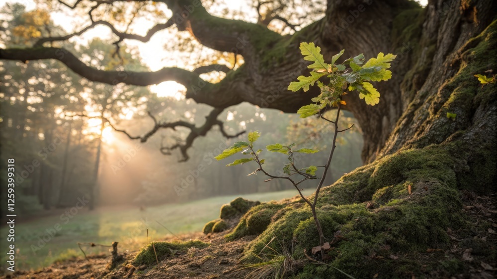 Fototapeta premium Inherit the Legacy: Majestic Oak Tree Passing Down its Strength - Nature Photography