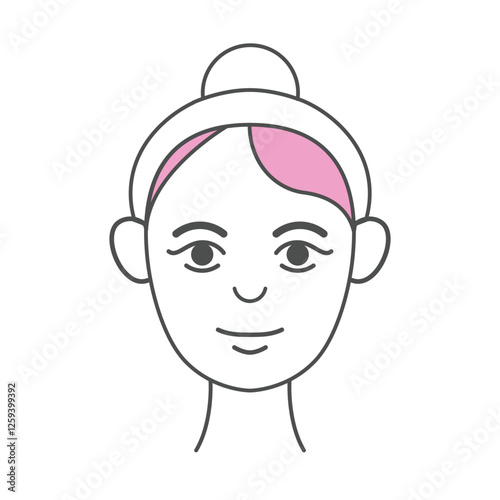 A simple and elegant skincare icon featuring a woman's face with a headband, representing self-care, beauty routines, and facial treatments