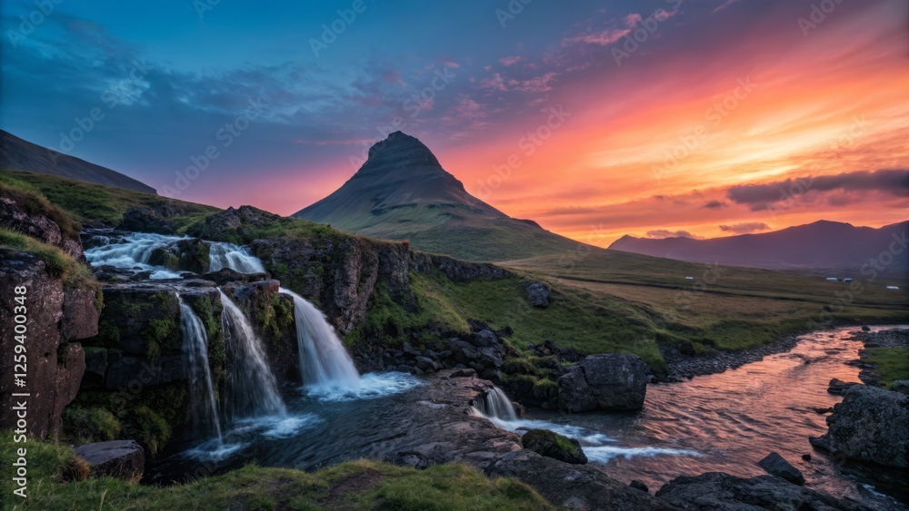 Fototapeta premium Long Exposure Photography: Majestic Mountain Range Silhouette at Dawn - Peaceful Nature Scene