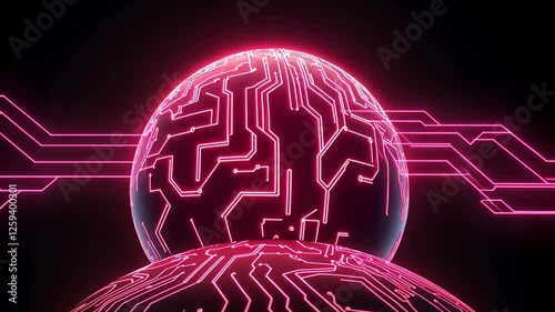 Glowing Pink Sphere with Circuit Patterns Futuristic Technology and Digital Innovation in Neon, Illuminating Dark Background with Striking Contrast