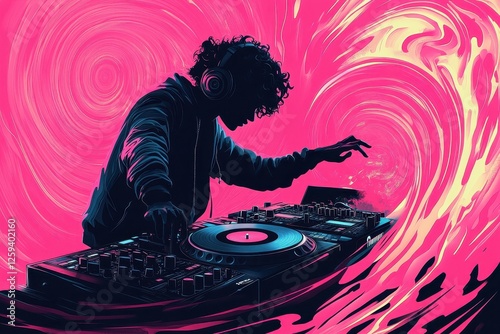 Silhouette of a dj mixing music with digital equipment