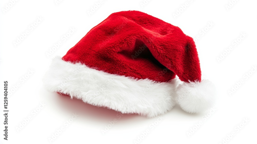 Red Santa hat on a white background. Featuring classic holiday accessory. Ideal for Christmas-themed content. Red Santa hat on a white background. Featuring classic holiday accessory. Ideal for Christmas-themed content.