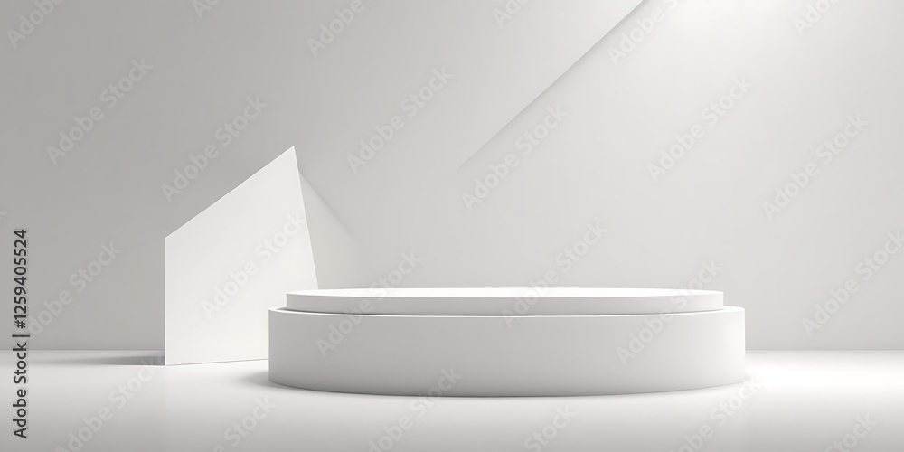 Abstract white geometry shape background. podium minimalist mock up scene. 3d rendering. 3d render design for display products on the website. Mockup with gray podium scene concept,459