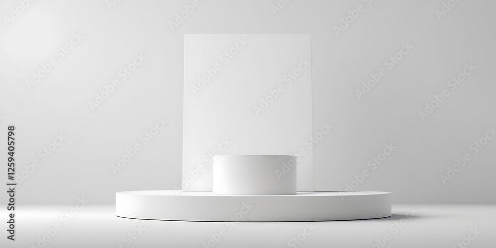Abstract white geometry shape background. podium minimalist mock up scene. 3d rendering. 3d render design for display products on the website. Mockup with gray podium scene concept,64