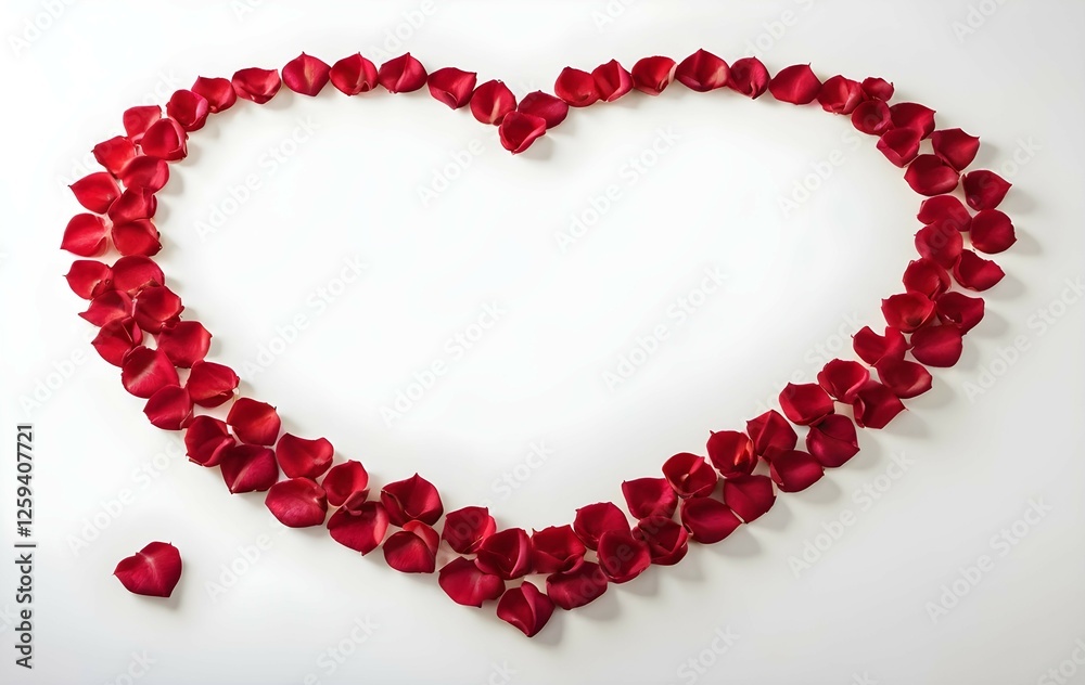 Obraz premium Beautiful Red Heart Made of Petals with Scattered Small Hearts on White Background – Romantic Valentine's Day Love Concept