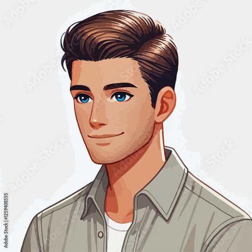 a handsome man with short, neatly combed hair, wearing a casual shirt vector illustration