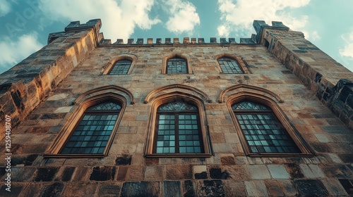 stone walls and windows of a historical building in Konya,