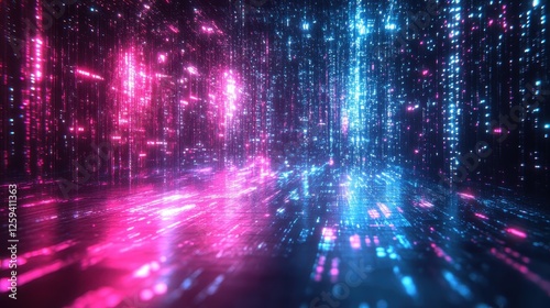 Wallpaper Mural Futuristic digital data stream, glowing pink & blue, abstract background, tech concept Torontodigital.ca