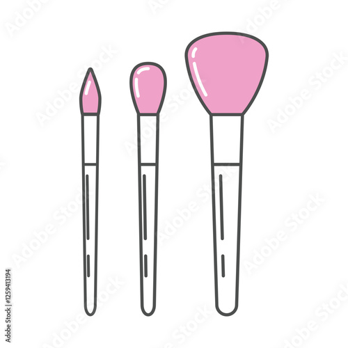 Minimalist make up brush icon in a modern, thin-line style with pink accents. 