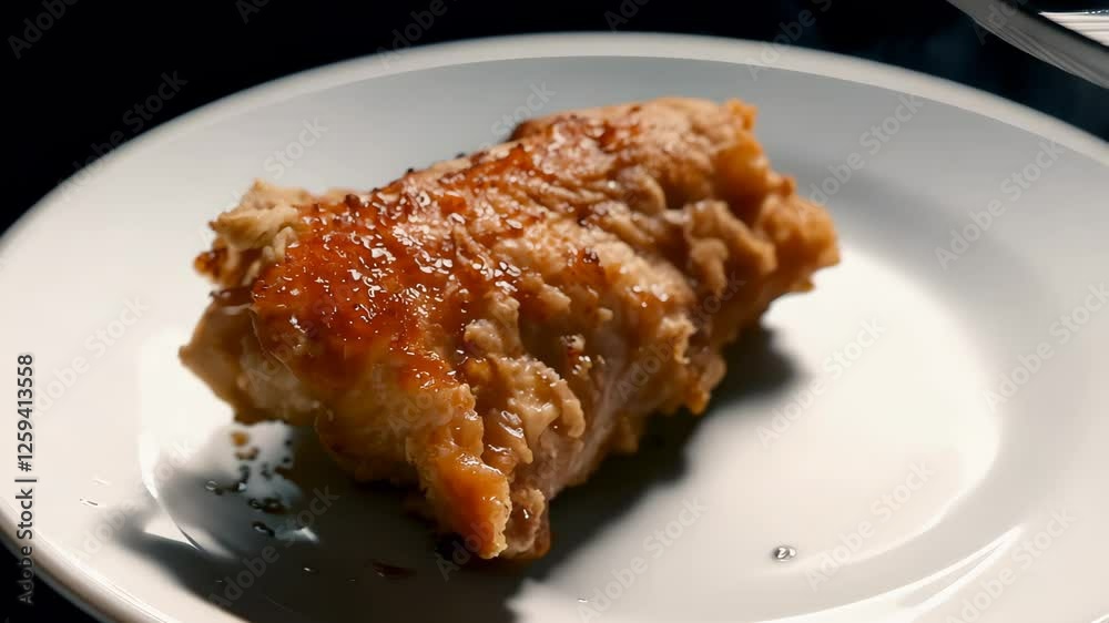 Deliciously glazed chicken dish served on a white plate, ideal for food lovers. Deliciously glazed chicken dish served on a white plate, ideal for food lovers.