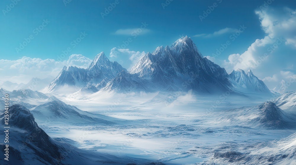 vast Arctic landscape, where the snow-capped mountains tower above the icy plains, casting an air of solitude and serenity vast Arctic landscape, where the snow-capped mountains tower above the icy plains, casting an air of solitude and serenity
