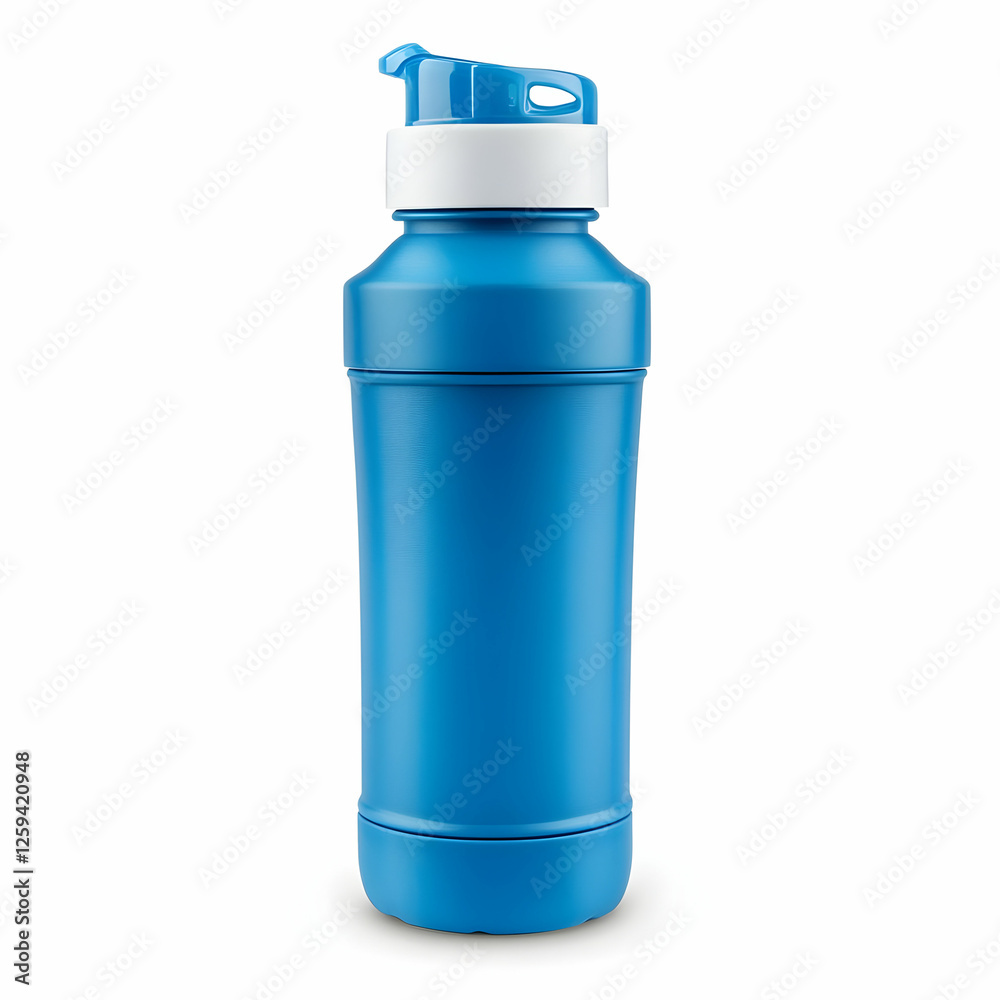 Blue water bottle, studio shot, white background, hydration Blue water bottle, studio shot, white background, hydration