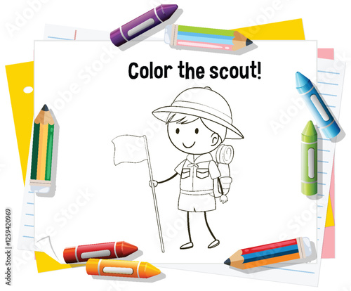 Scout Coloring Page with Crayons