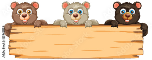 Three Bears Holding a Wooden Sign