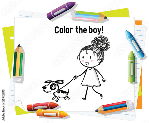 Coloring Fun with Girl and Dog
