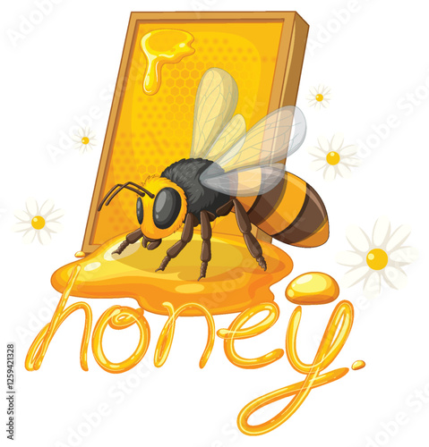 Bee and Honeycomb Vector Illustration