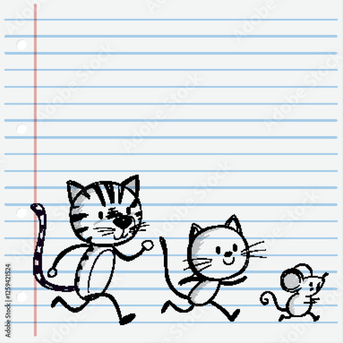 Playful Animals on Lined Paper