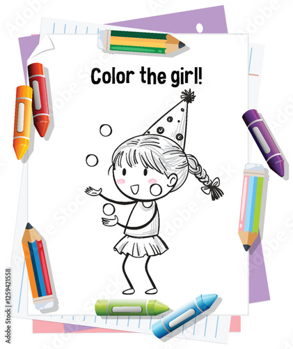 Coloring Fun with Party Girl Illustration