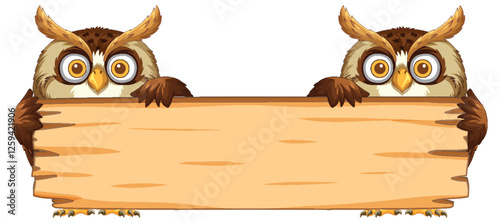 Owls Holding a Wooden Sign