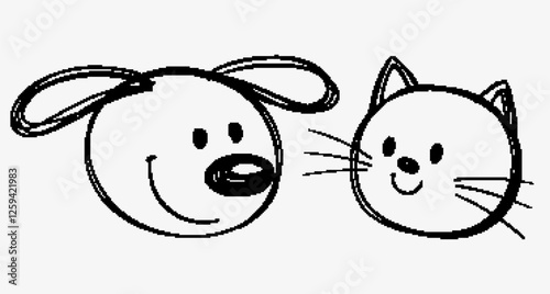 Playful Dog and Cat Sketch