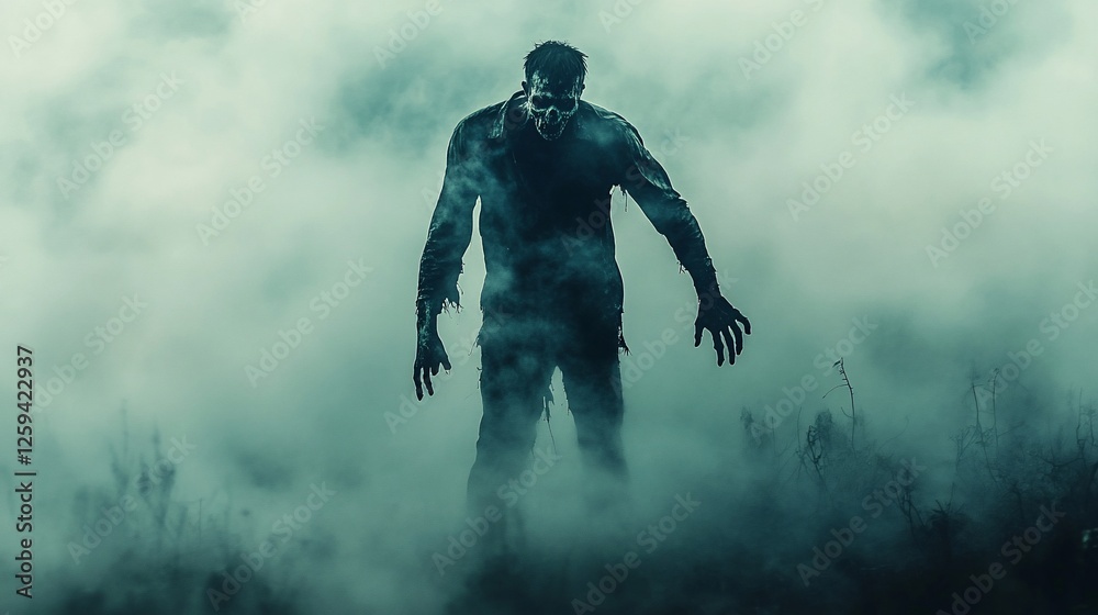 Fototapeta premium A menacing figure emerges from the fog, creating an eerie and unsettling atmosphere