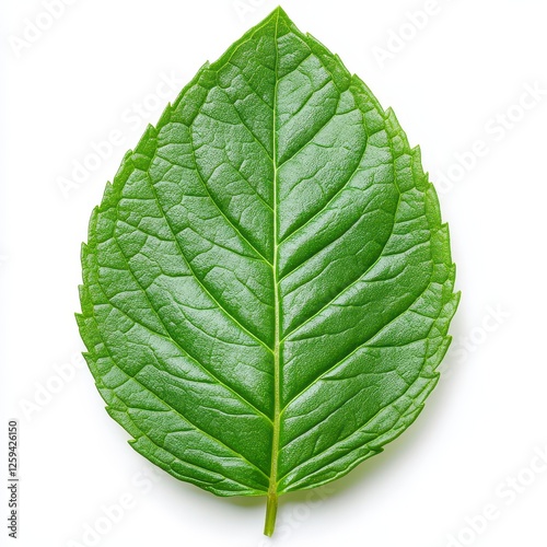 Close Up Vibrant Green Leaf On White Background