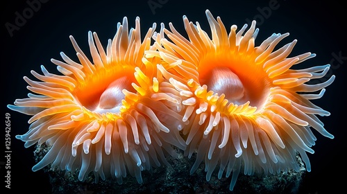 Closeup Of Two Bright Orange And White Sea Anemones photo