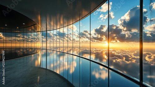 Wallpaper Mural Modern architectural interior with panoramic views of sunset clouds Torontodigital.ca