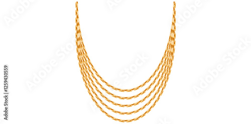 Multilayer Gold Chain Necklace On White Background, Unique Fine Jewelry Vector Illustration.	