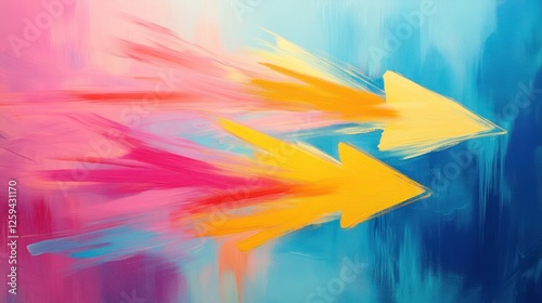 Abstract dual arrows soaring, vibrant background, growth concept