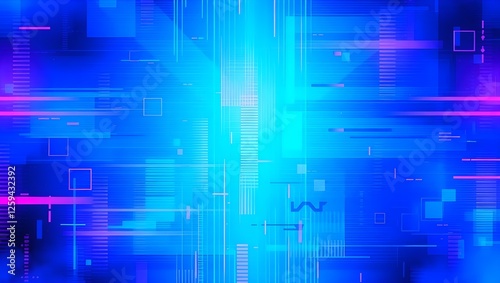 Abstract blue, mint and pink background with interlaced digital glitch and distortion effect. Futuristic cyberpunk design. Retro futurism, web punk, rave 80s 90s cyberpunk aesthetic techno neon colors