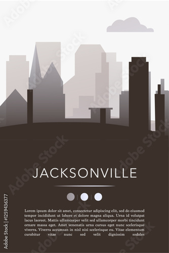 Jacksonville city template for website, presentation, front page, invitation, publication sheet with skyline, landmarks. Vector Florida, USA image layout, simple and grayscale