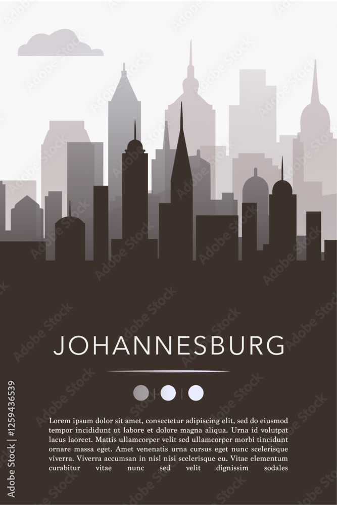 Obraz premium Johannesburg city template for website, presentation, front page, invitation, publication sheet with skyline, landmarks. Vector South Africa image layout, simple and grayscale
