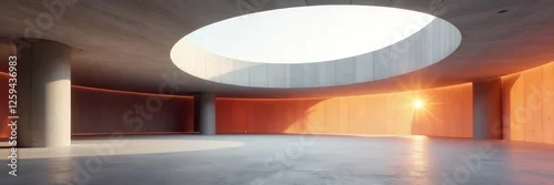 Panel kuchenny z motywem Curved concrete structure, open plan interior, clean, space