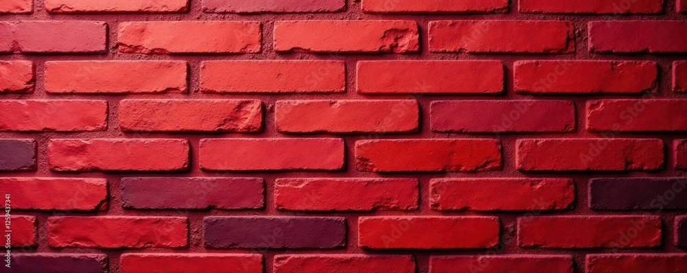 Fototapeta premium Deep red brick wall; crisp mortar joints Strong lines, rich color , industrial, aged, focus
