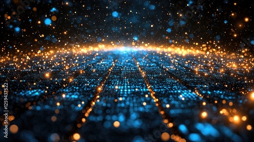 Vibrant digital landscape with glowing particles creating a mesmerizing depth effect