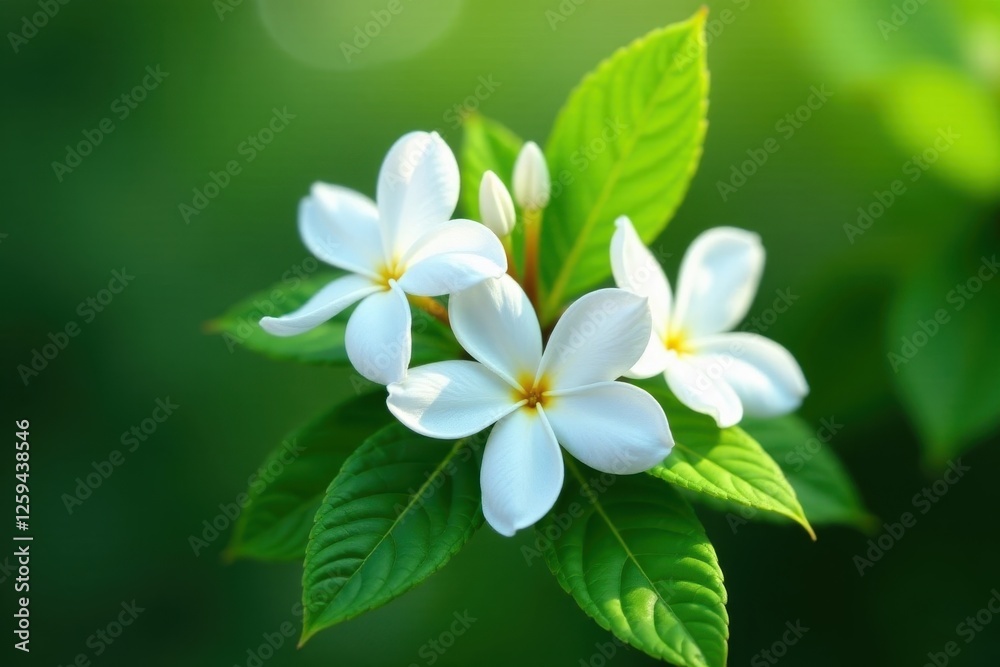 Pure white jasmine flowers with lush green leaves, pristine backdrop , jasmine, elegant Pure white jasmine flowers with lush green leaves, pristine backdrop , jasmine, elegant