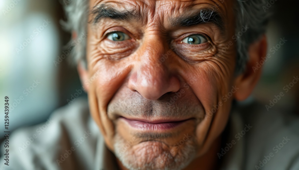 Close-up Portrait of Smiling Mature Man with Intense Green Eyes Close-up Portrait of Smiling Mature Man with Intense Green Eyes