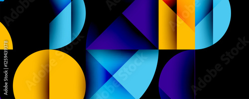 Abstract geometric pattern with intersecting circles and triangles in gradients. The high-contrast composition creates depth and a dynamic, modern aesthetic